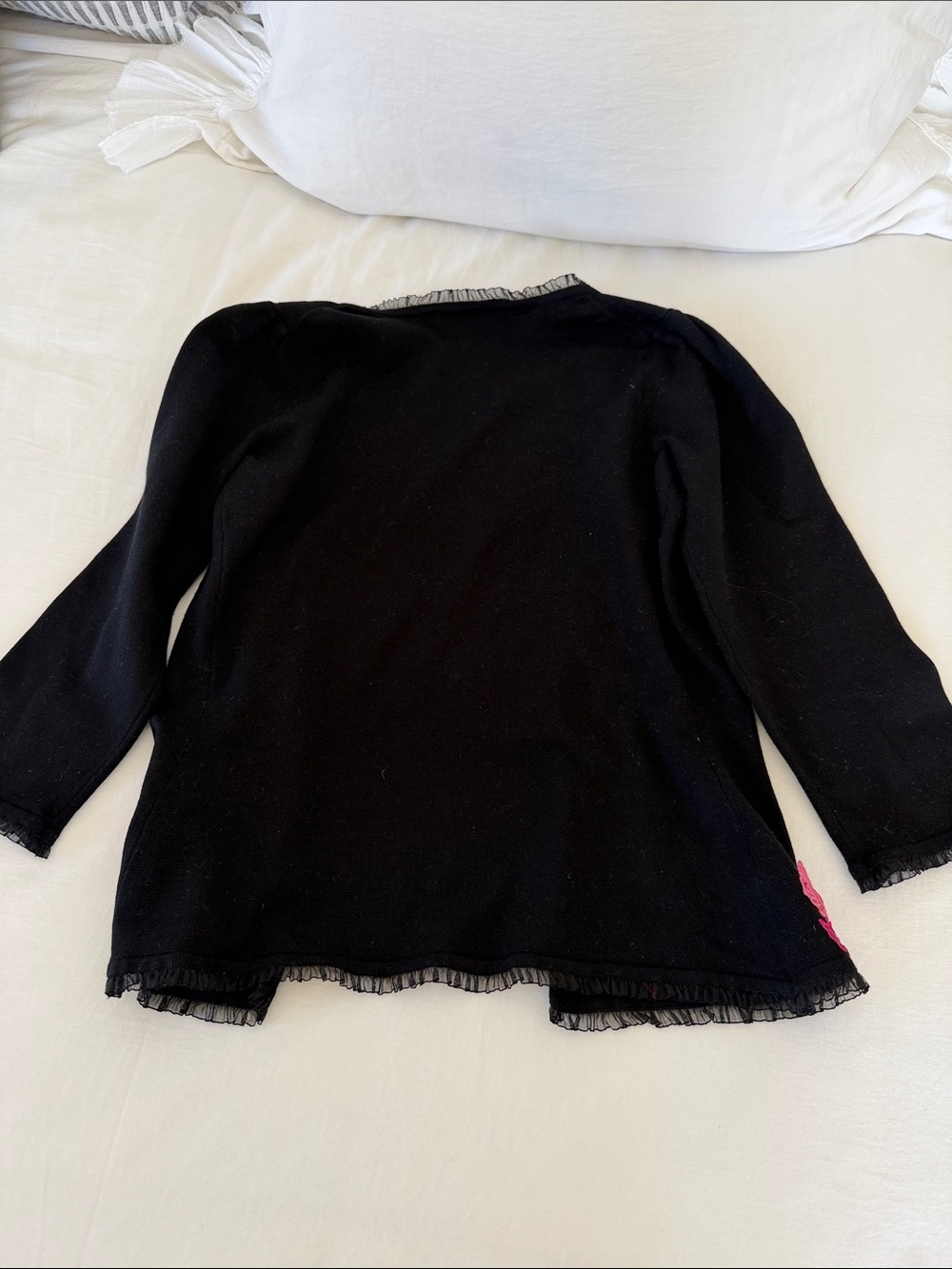 Vintage Betsey Johnson Black Button-Front Top with Pink Rose Embroidery - Picture 5 of 5